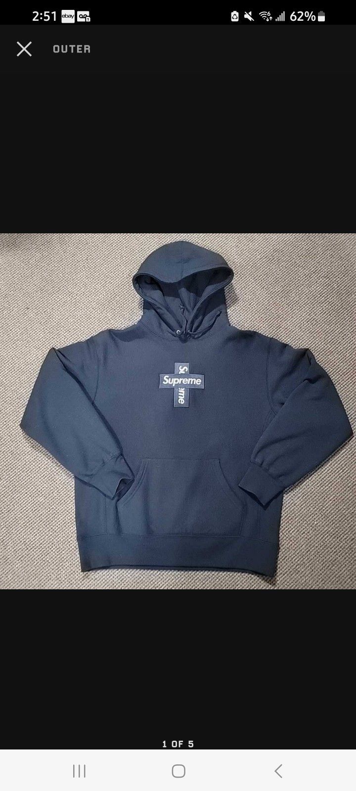 Supreme Cross Box Logo Hoodie. Mens M (Navy)