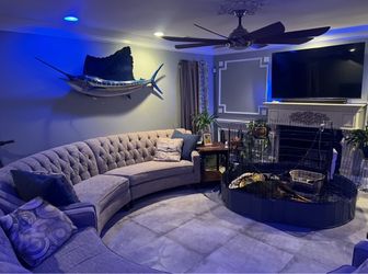 Gray Curved Tufted Sectional Sofa