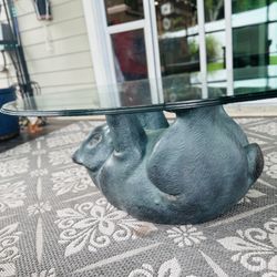 Glass Coffee Table With Bear Stand