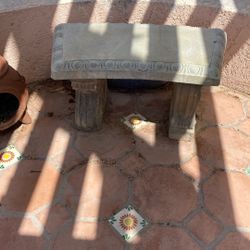 Outdoor bench, herb planter, as well as extremely large pot