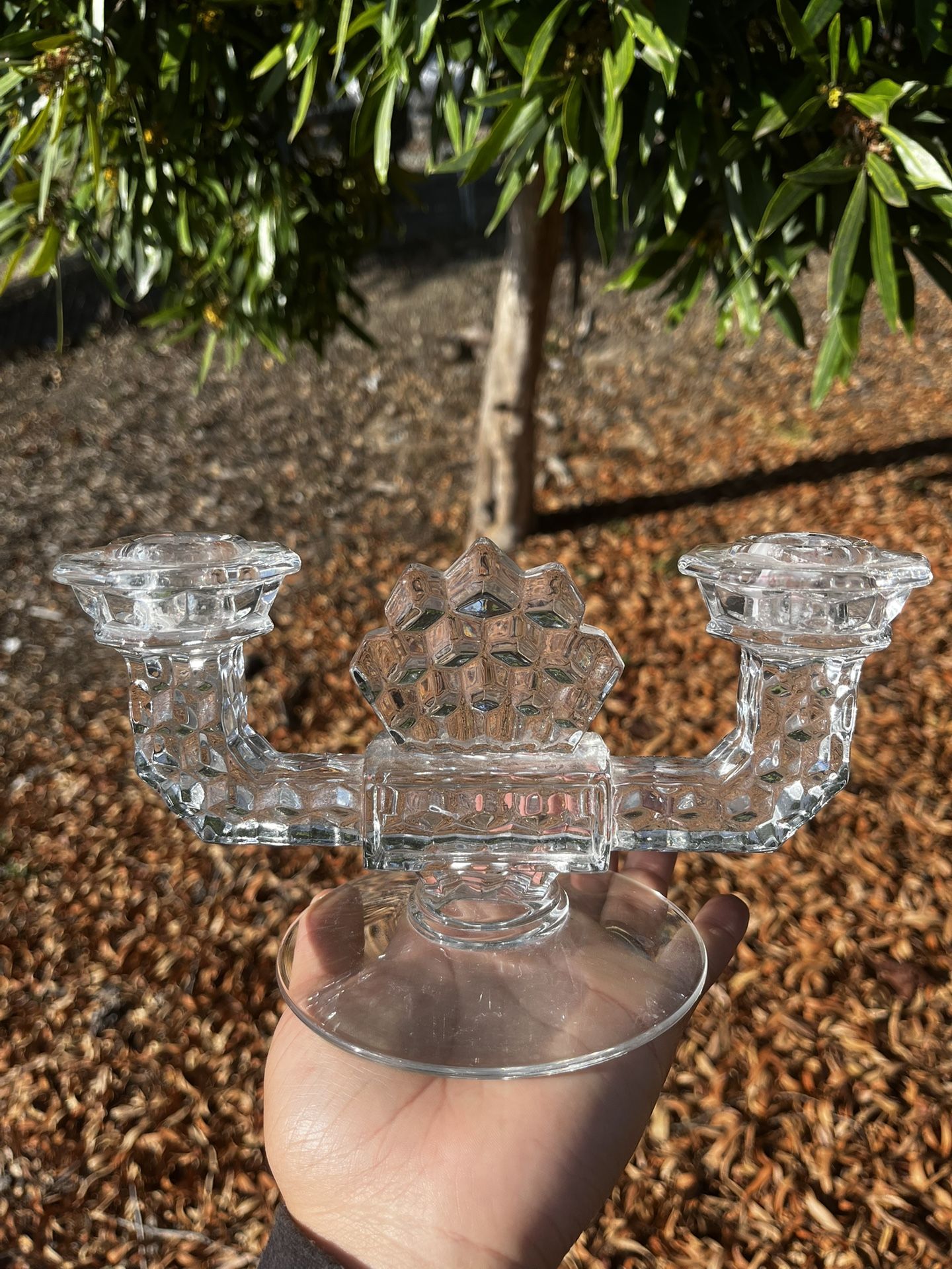 Elegant Vintage Pressed Glass Double Candle Holder