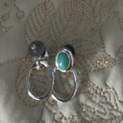 silver tone and turquoise Oval dangle earrings