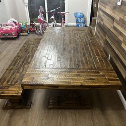 WOOD DINNING TABLE W/ 1 BENCH: (Real wood)