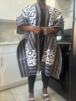 Handmade Ankara & Aso Oke Kimono Jacket | African Print Duster | Fits XL–2XL