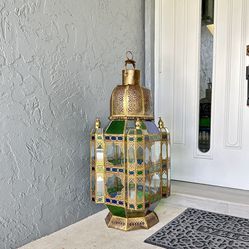 Moroccan Moorish Glass Lantern Candle Holder Oversized 
