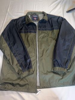 Olive and Navy Two-Tone Zip-Up Windbreaker Jacket