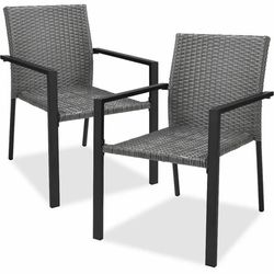 New in the Box Set of 2 Gray Stackable Wicker Chairs