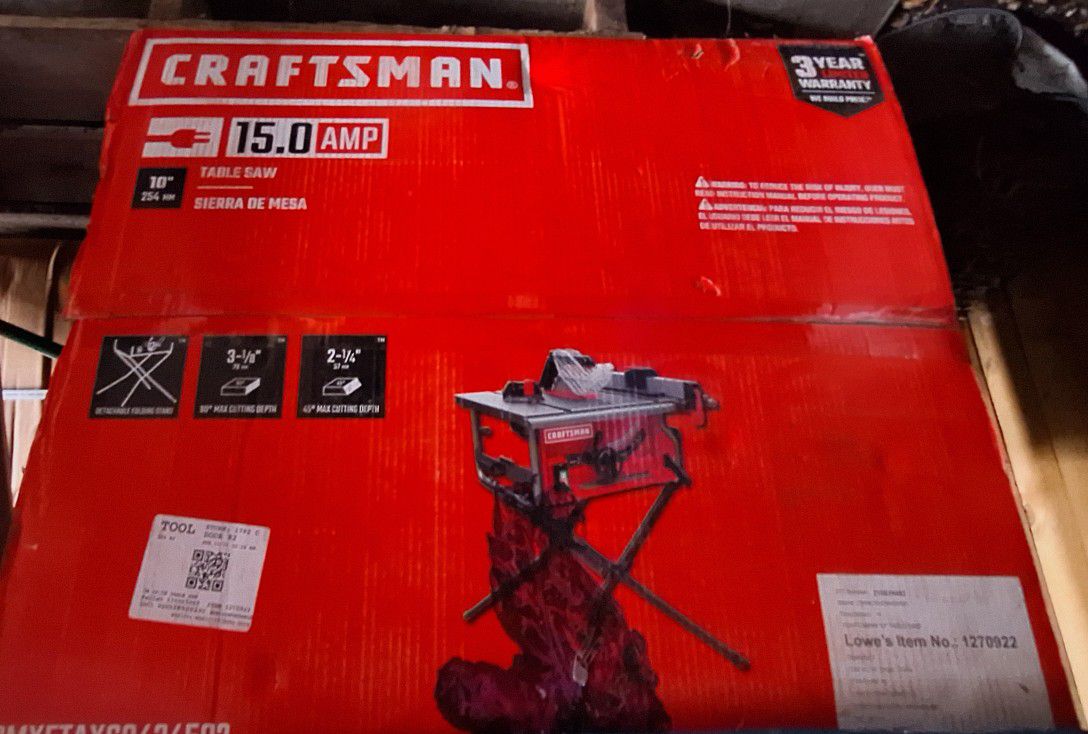 Craftsmen table Saw 10" Blade. With Stand, Brand New In Box