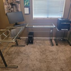 Glass L-Shape Desk and Printer Stand