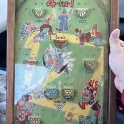 Vintage 30s Poosh -M-Up Jr Baseball pinball bagatelle and put-N-take game -works