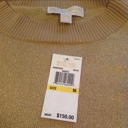 New Authentic MICHAEL KORS Toffee Metallic Zip-Pocket Sweater Dress Size M, Retail  $150.00+ Tax