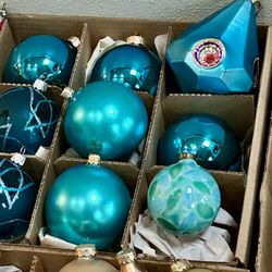 Teal Glass Ornaments (4 Sided Indent Jeweled) Inge Glass End Of Day Ceramic 9 Ornaments