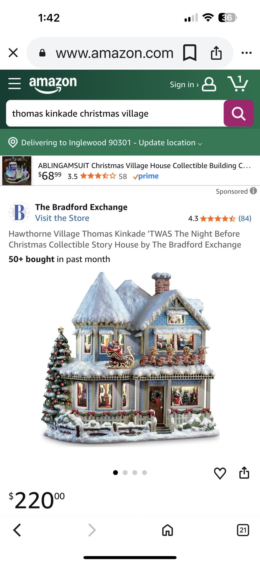 Hawthorne Village Thomas Kinkade 'TWAS The Night Before Christmas Collectible Story House by The Bradford Exchange