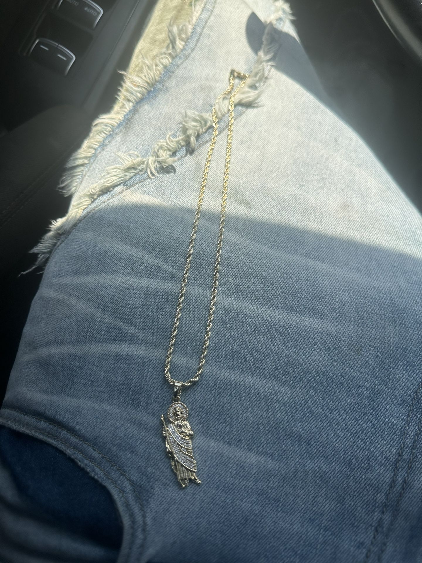 14k Plated Rope Chain/ San Judas Pendant 22inch