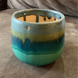 Hanging Ceramic Planter Pot/ Blue-Green In Color