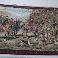 Vintage English Fox Hunt Wall Hanging Tapestry 