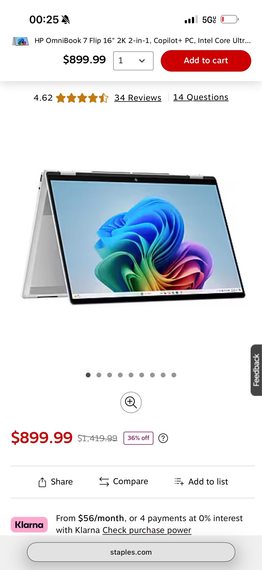 HP 16” 2-in-1 Laptop (Intel Core Ultra 7 / 32GB RAM / 1TB SSD)