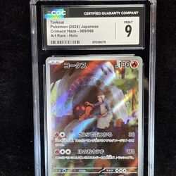 CGC 9 PRISTINE TORKOAL 2024 Pokémon Crimson Haze Art Rare Holo 069/066