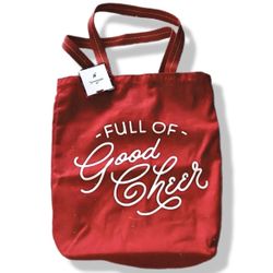 Nwt Hallmark Full of Good Cheer Red White Holiday Canvas Christmas Gift Tote Bag