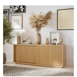 Beautiful Fluted TV Stand for TV’s up to 70” by Drew Barrymore, Warm Honey Finish