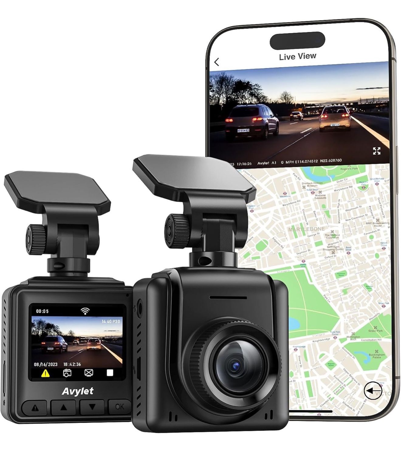 Dash Cam WiFi 2K,Support External GPS, Car Camera with APP, Front Dash Camera for Cars, Mini Dashcams with Night Vision, 24 Hours Parking Monitor, G-S