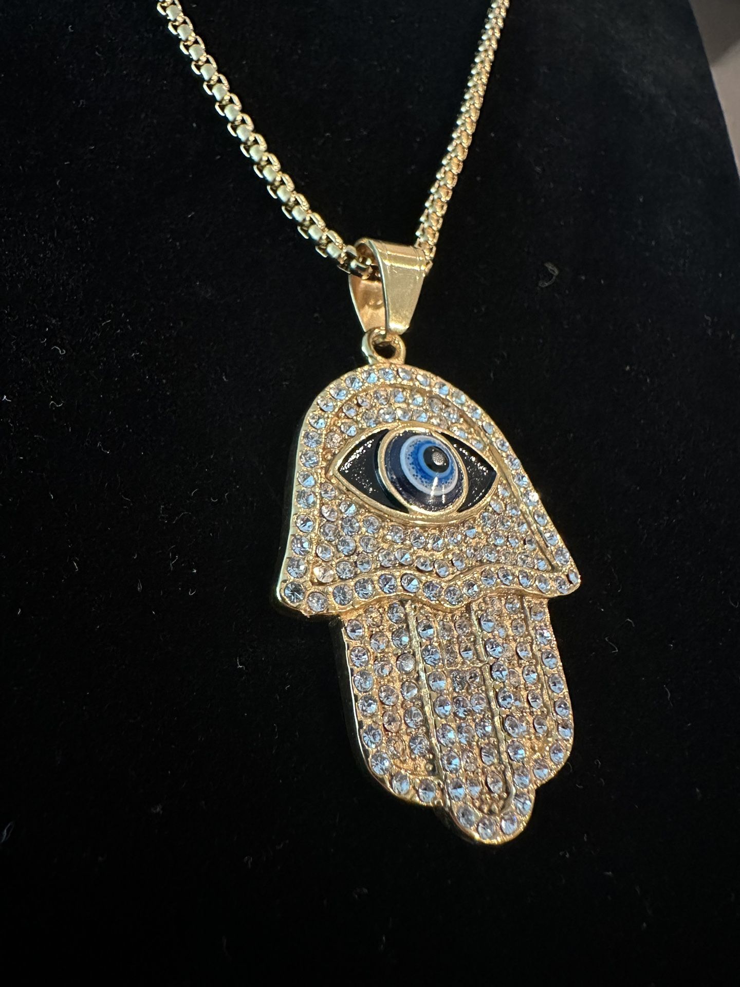 🧿 Evil Eye Hamsa Moissanite Pendant + 24” Chain 🧿