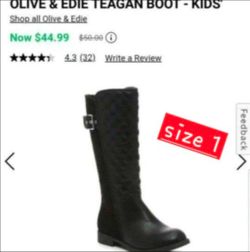 New Little Girls School Aged Olive And Edie Black Boots Size 1  Botas de nina negra tamanio 1