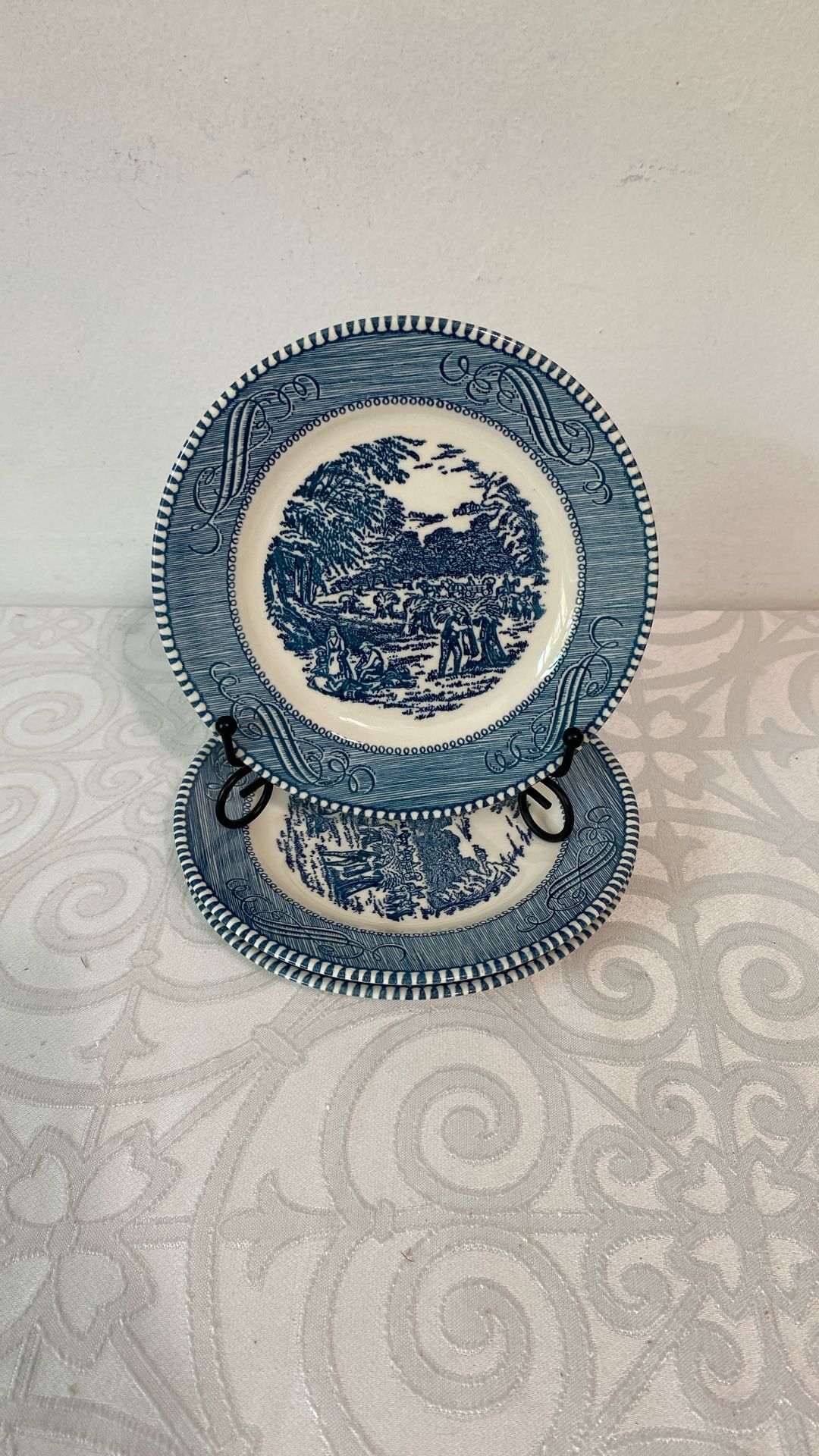 (3) VNTG Currier & Ives 6 3/8” Bread & Butter Plates “The Harvest” EUC
