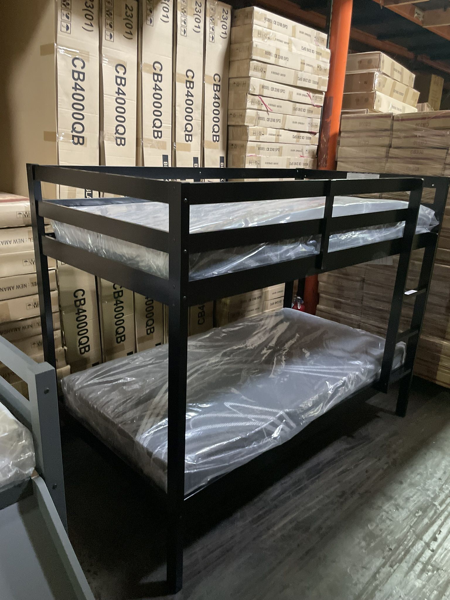 Twin bunk bed. Comes in espresso, white & grey. Assembly required. Assembly not included. Taxes included. Free delivery. Bunk bed only-$220 Bunk bed