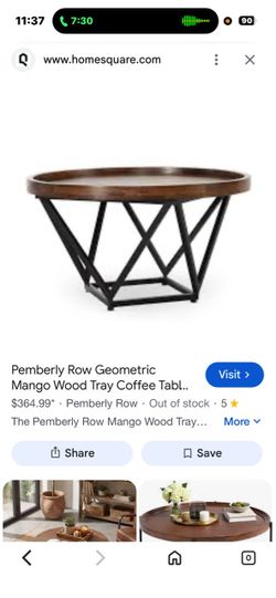 Pemberly Row Geometric Mango Wood Tray Coffee Table