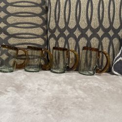 Vintage Handblown Glass Beer Glasses Handle Rim Yellow 'Amber 