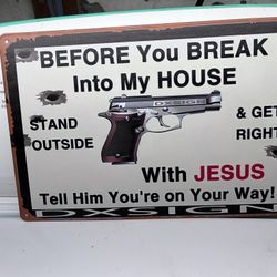 Get Right With Jesus WARNING 8x12 Inch Tin Sign Security System