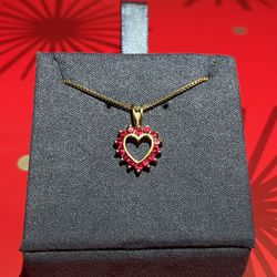 Jared Jewelers / Jewelry Sterling Silver 925 and  Gold plated / Heart pendant charm with real rubies necklace.