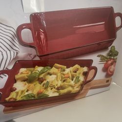 Life Style 2pc Stoneware Bake set 16 in c 9 in x 3.25 & 19 in x 10.5 in x 3.5 in Stafford Collection 