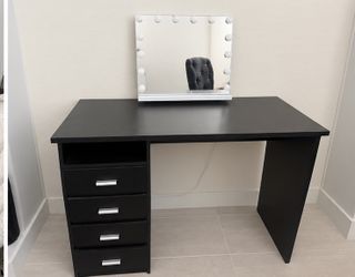 Black Vanity With Mirror and Chair