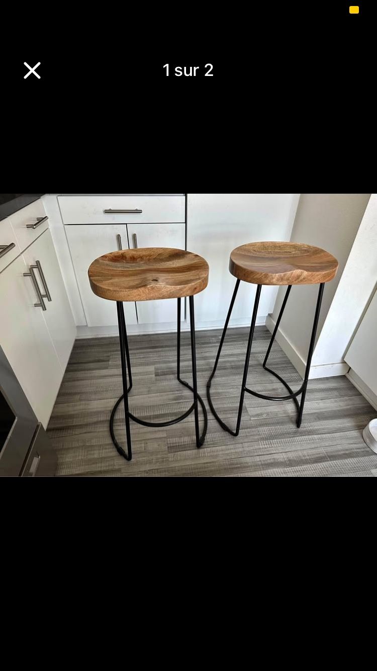 2 Stools - Wood and Black