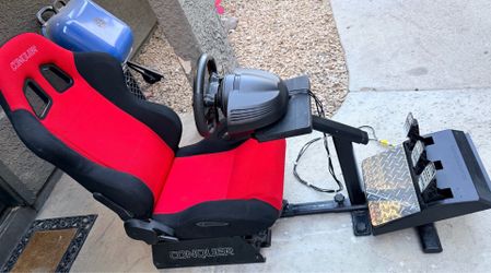Conquer Racing adjustable racing seat Simulator Cockpit , Thrust-master TMX Racing Wheel,  3 peddles & headset