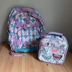 Pottery Barn Kids Backpack And Lunchbox Girls Butterflies Back to School 
