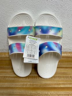 BRAND NEW CLASSIC CROCS TIE DYE TWO STRAP SANDALS/SLIDES