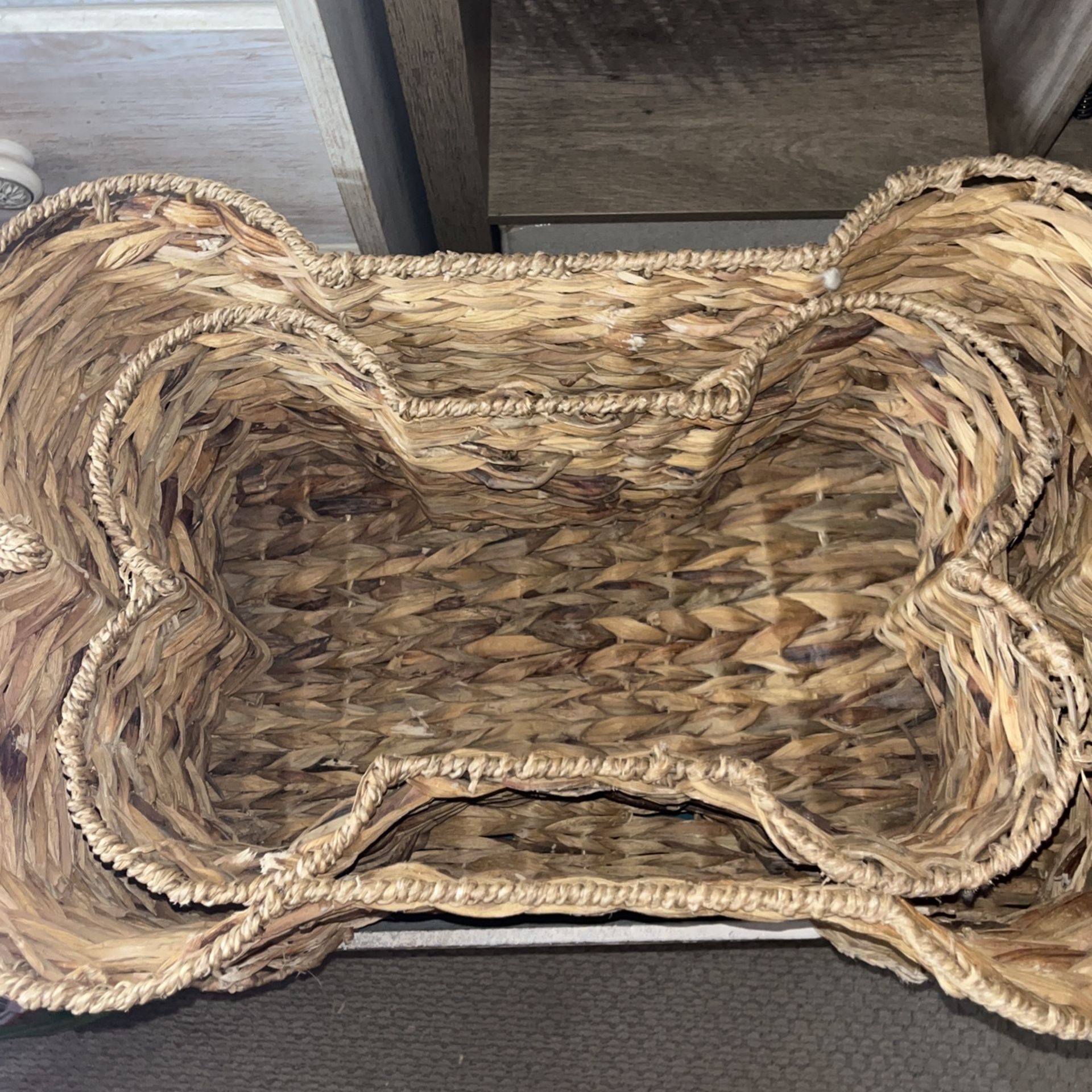 Set Of TWO - Bone Dry Pet Storage Collection Bone Shape Hyacinth Toy Basket, Natural, Large & Medium