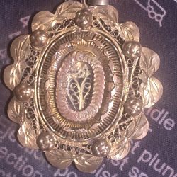 Antique Phillipines Tambourine Reliquary Gilt Filigree Cannetille