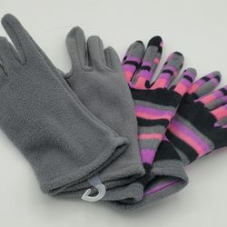 New Fleece Womens Gloves 2 Pair Gray Purple