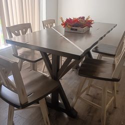 Solid Wood,Heavy Table With 6 Rotating Chairs