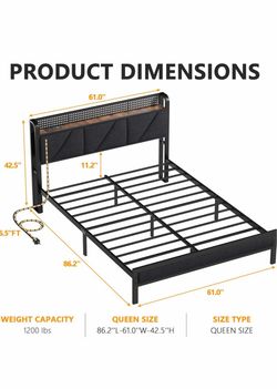 Queen Size Metal Platform Bed Frame with LED Headboard