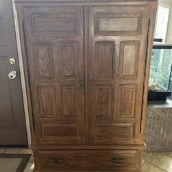Vintage Drexel Heritage Furniture Mid Century Modern Wooden Wood Armoire Dresser Cabinet Wardrobe Storage 2 Door