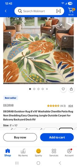 Outdoor Rug 8'x10'Washable Chenille Patio Rug Non Shedding Easy Cleaning Jungle Outside Carpet for Balcony Backyard Deck RV