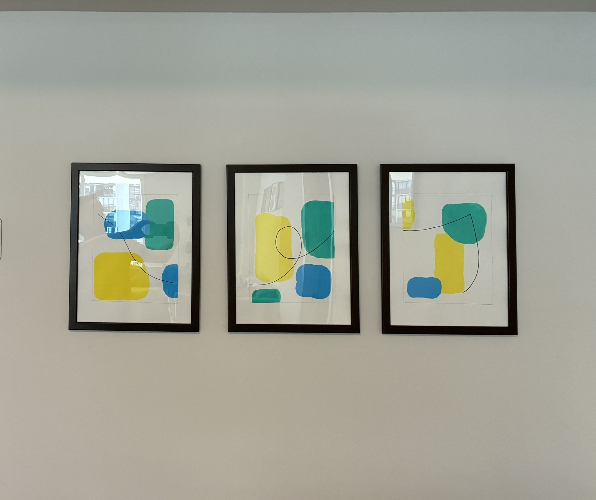 Set of 3 Modern Abstract Prints with Frames