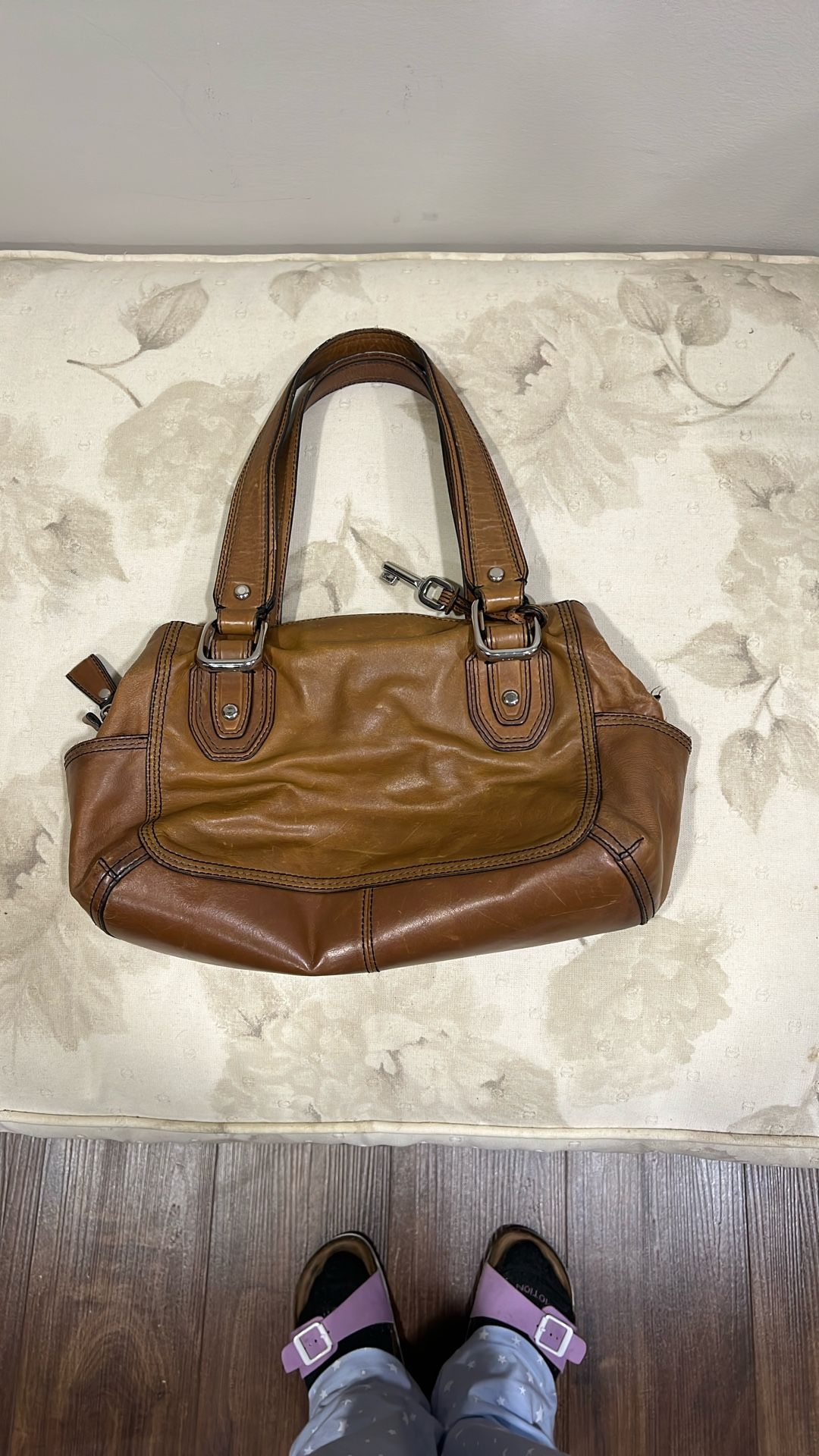 Fossil Beige Leather Shoulder Bag