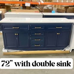 Clearance!!! 72” Solid Wood Bathroom Vanity Cabinet with Stone Countertop (Open Box)