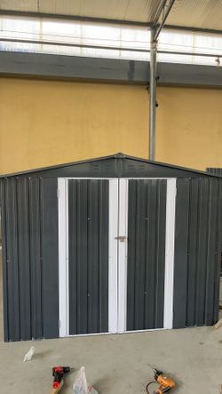 Metal Storage Shed with Double Doors, Heavy-Duty Galvanized Steel Outdoor Garden Shed for Tools, Lawn Equipment, and Yard Storage (72.8Hx68.9Dx87.8W)